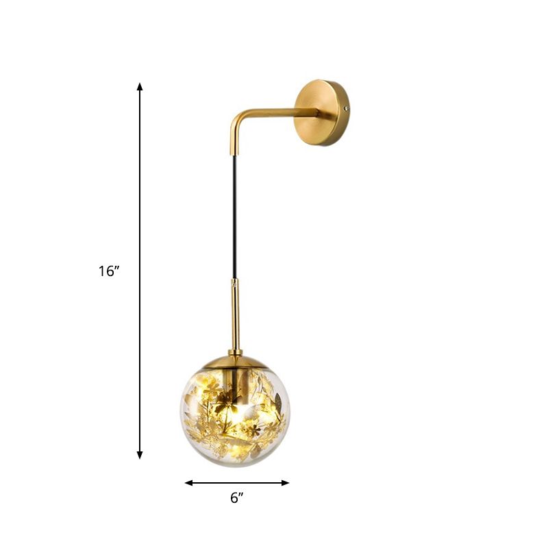 6"/8" W Simple Sphere Sconce Light Clear Glass 1 Light Silver/Gold Wall Mount Light Fixture with Shattered Leaf