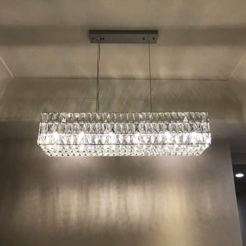 Wrought Iron LED Island Pendant Light in Modern Luxury Style Crystal Rectangular Ceiling Light for Dining Room