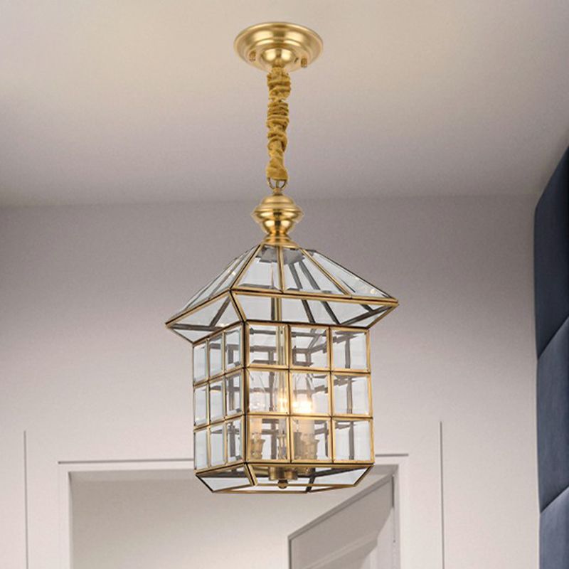 Huisvormige gang hanglamp vintage glas 1 bol messing hangende lamp