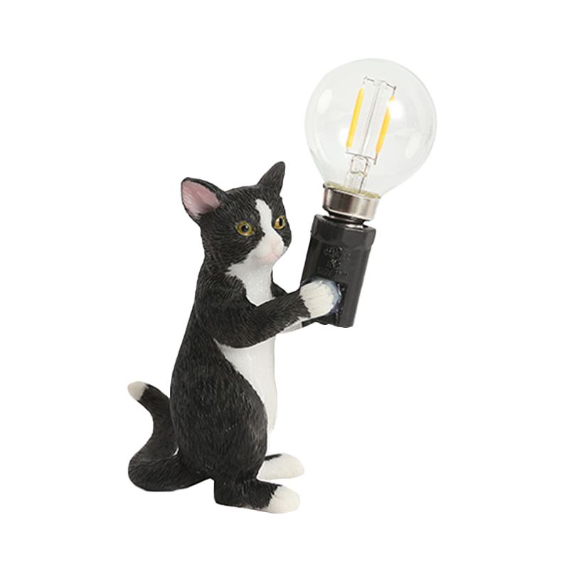 Tabby Cat Holder Table Lampe Kids Iron 1 ampoule Noir / Jaune / Blue Lumière de table de nuit avec design de bulbe nu