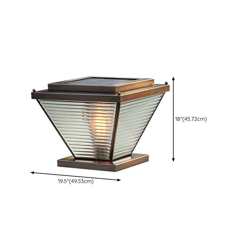 1-Light Solar Energy Pillar Lamp Brass Outdoor Light with Glass Shade for Garden