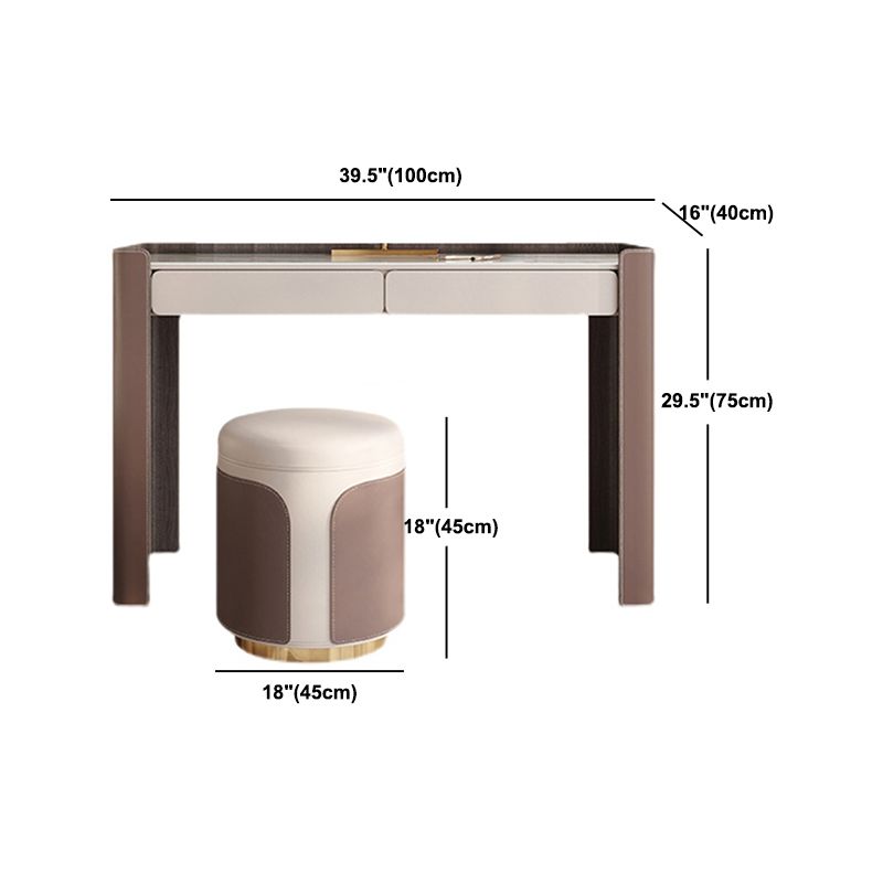 Glam Slate Top Makeup Vanity Set 2-Drawer Vanity Makeup Dressing Table Set
