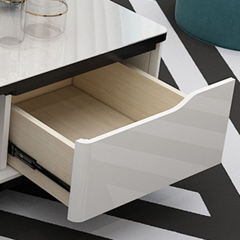 17.7 " Tall Contemporary Wood 4 Legs Glass/slate Rectangular Top Coffee Table with Drawers