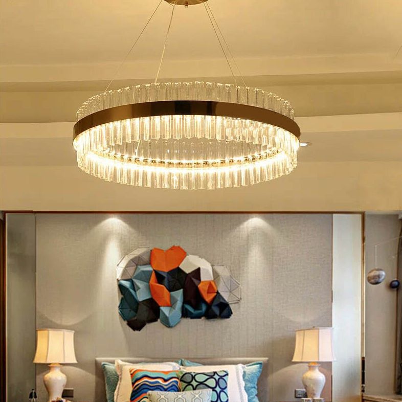 Postmodern Simplicity Round Pendant Chandelier Crystal Hanging Light Fixture for Living Room
