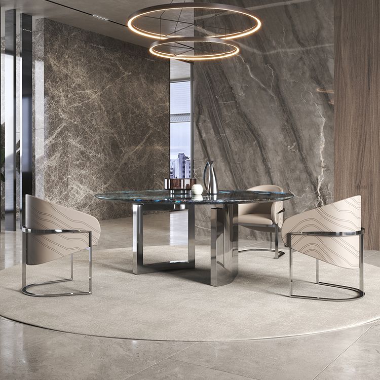 1/4/7 Pieces Stone Top Stainless Steel Base Dining Set for Home