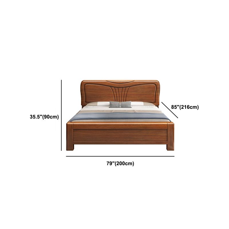 Traditional Style Bed Frame Walnut Standard Bed with Headboard