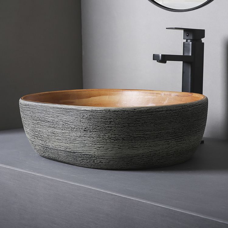 Brown Oval-shape Trough Bathroom Sink Modern Trough Bathroom Sink