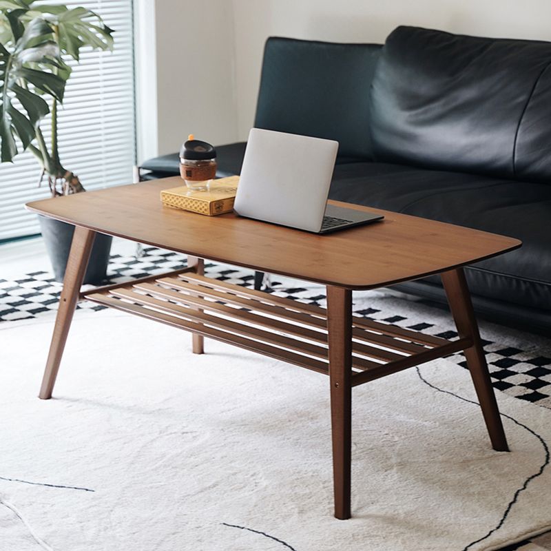 Rectangular Wood Coffee Table Contemporary 4 Legs Cocktail Table