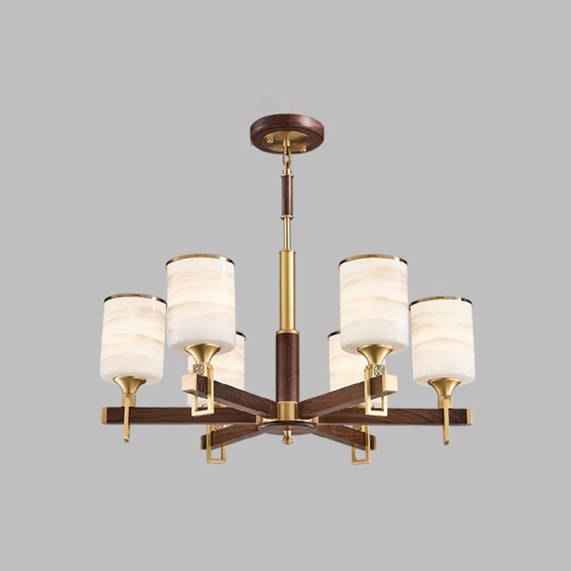 Cylinder Chandelier Light Fixtures Modern Multi-Head Brown Chandelier Pendant Lamp with Glass Shade