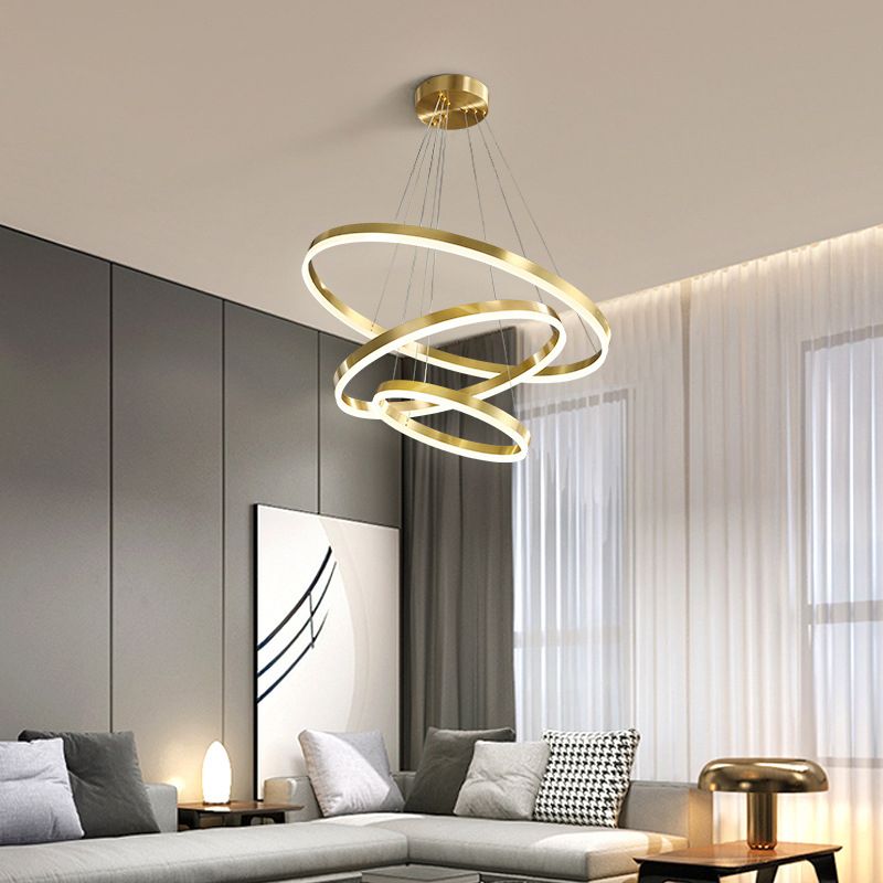 Ring Shaped Bedroom Chandelier Acrylic Minimalist LED Hanging Pendant Light in Gold