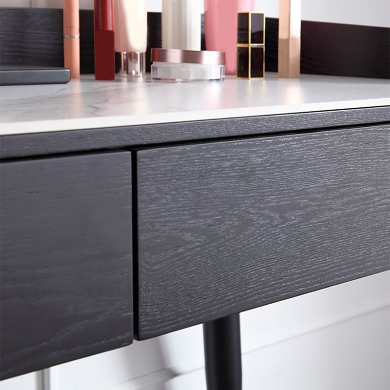 Contemporary Stone Makeup Dressing Table 33.5" H 2 Drawers Vanity Table in Black