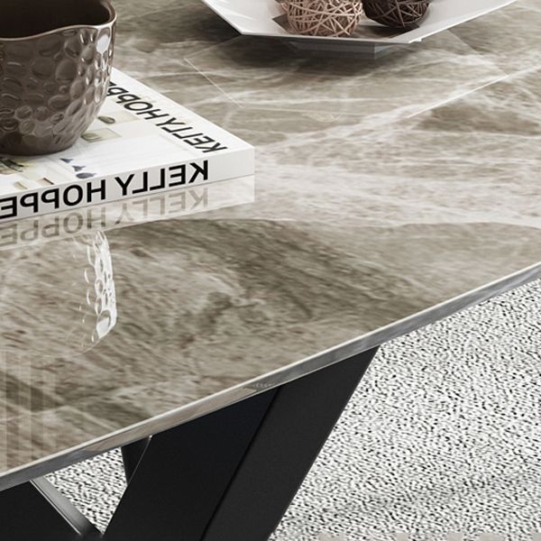 Modern Pedestal Casual Dining Table Stone Top Black Frame Dining Site Table