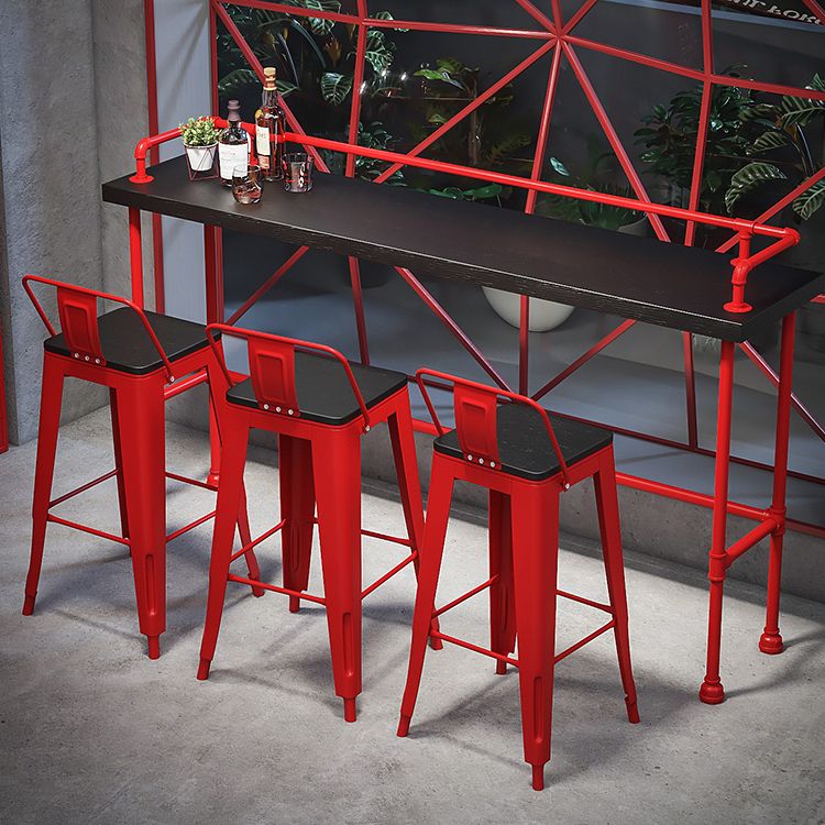 Industrial Style Red Iron Bar Table Rectangle Black Wood Top Indoor 41.34"H Bistro Table