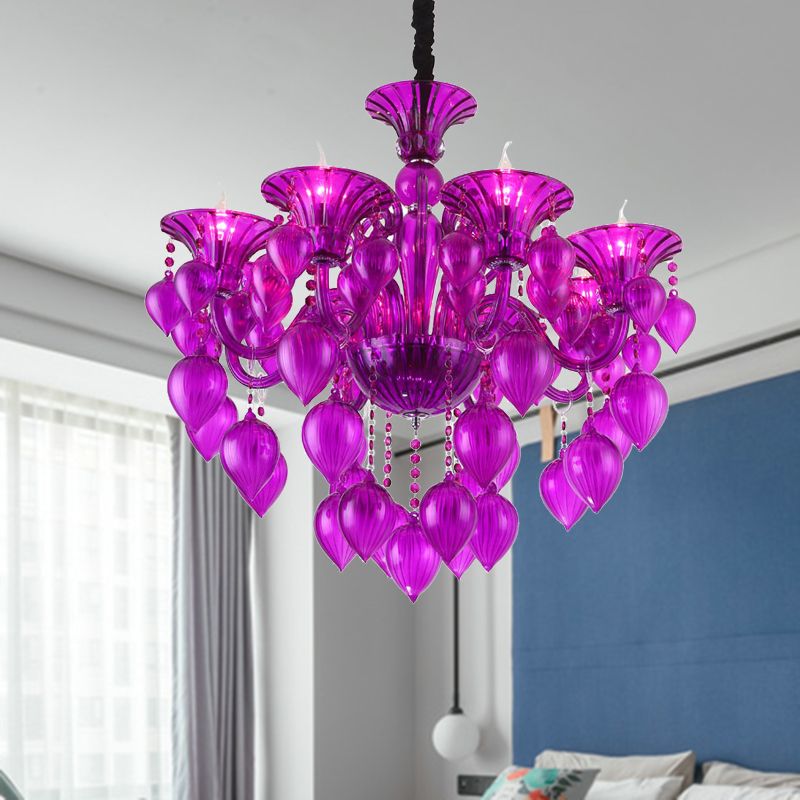 Candelabra Crystal Drop Cucil Light Traditional 6 teste Lampaggio del soggiorno in cristallo blu/viola/rosso