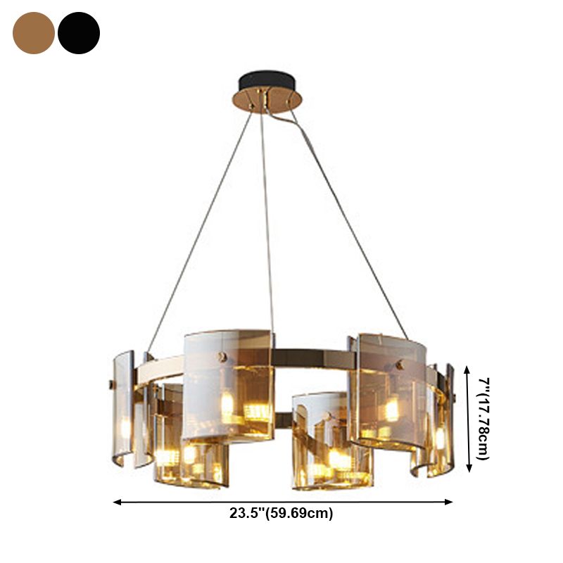 Modern Minimalism Pendant Light Metal Geometric Chandelier with Glass Shade