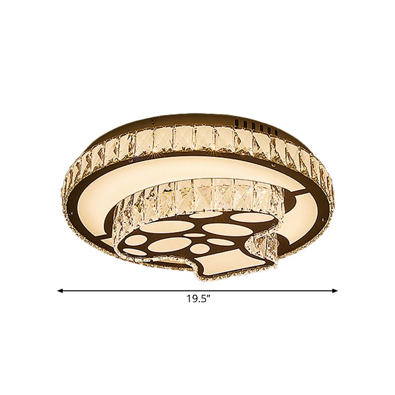 Lámpara de techo LED cromada Simplicity con montaje empotrado en forma de seta rectangular de cristal