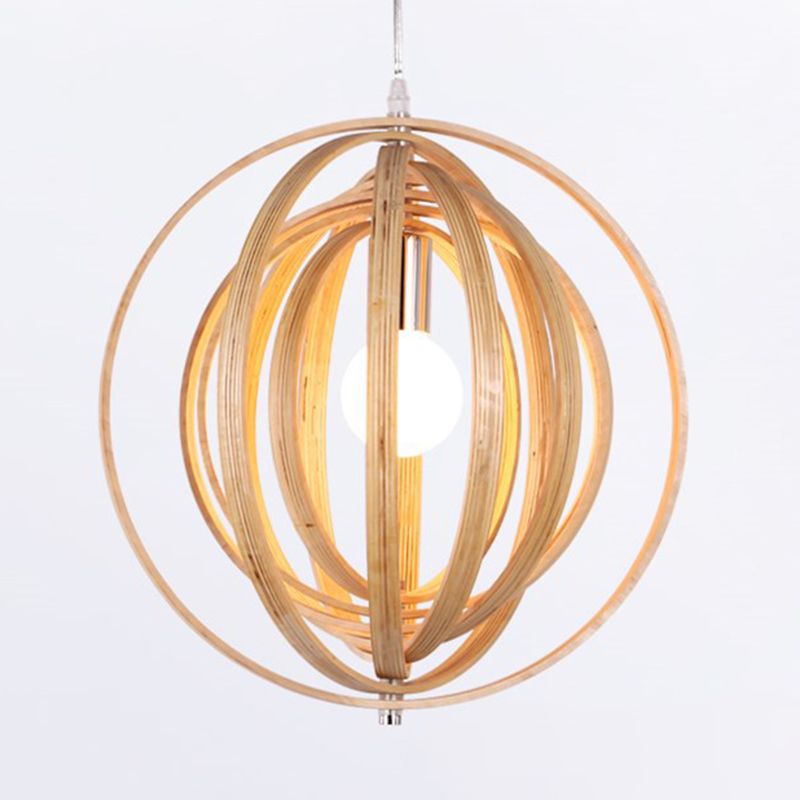 Novedad en forma de anillo giratorio novedad lámpara de colgante de beige de bulbo de madera simple de madera