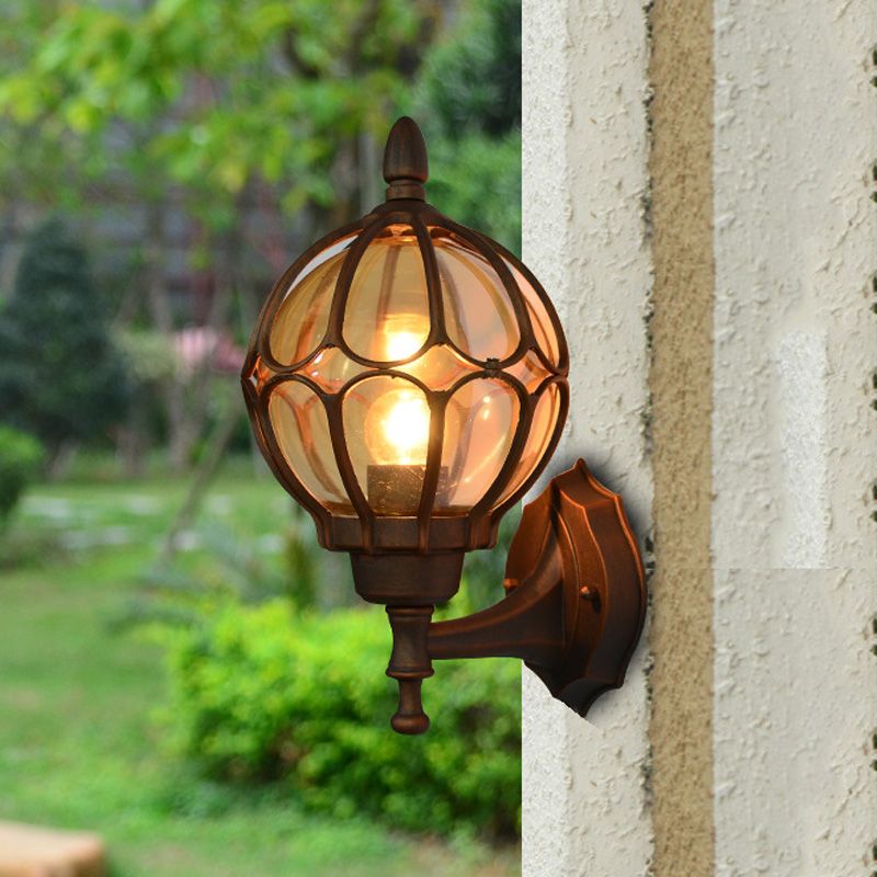 Globe Living Room Wall Lightture Industrial Amber Verre 1 Light Black / Gol