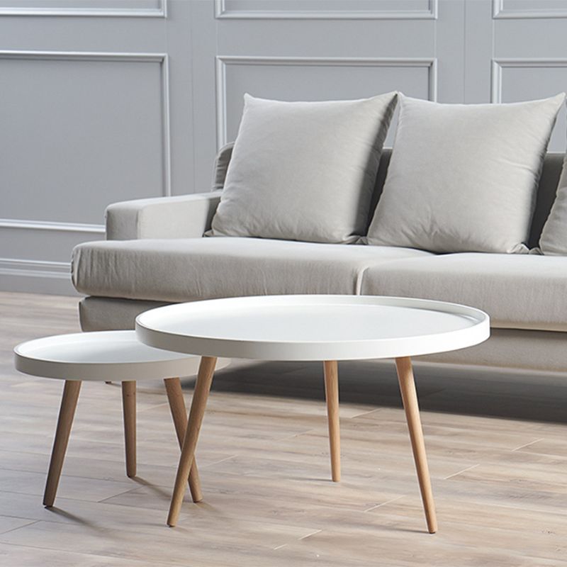 Modern Round Wooden Cocktail Table 3 Legs Tray Top Coffee Table