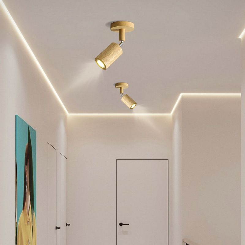 Adjustable Cylinder Semi Flush Wood LED Modernism Cylinder Flush Ceiling
