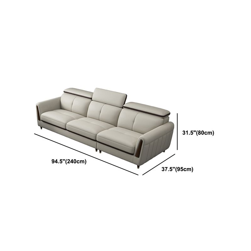 Scandinavian Stain-Resistant Genuine Leather Light-grey Sofa & Chaise