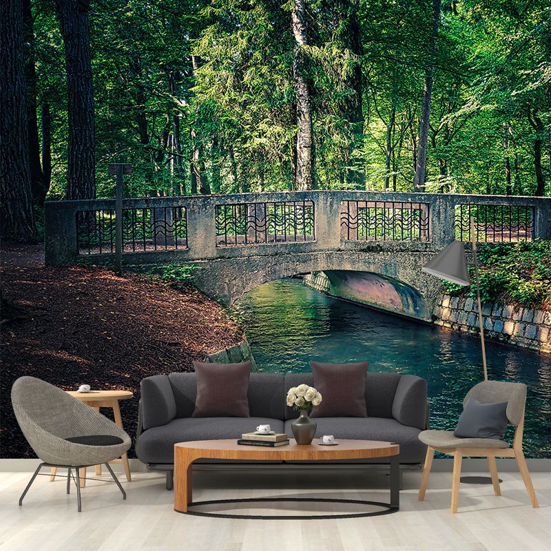 Customized Stone Bridge Architecture Mural Stain Resistant for Living Room