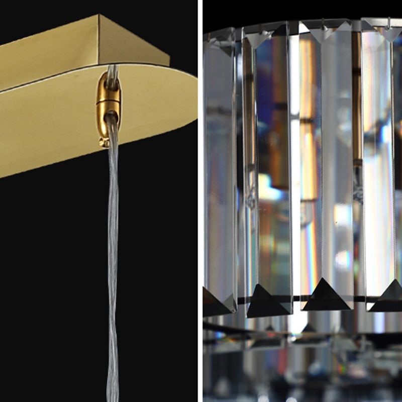 33.5 Inches Wide Crystal Island Light 7 Lights Contemporary Style Dining Table Lighting Fixture with Adjustable Hanging Wire