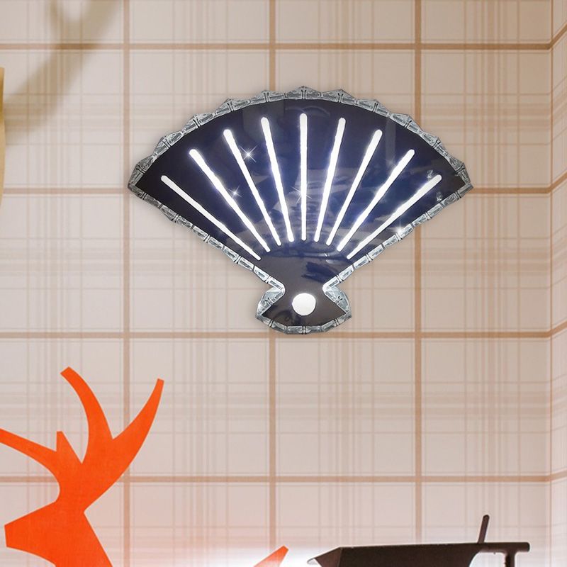 Black Fan Wall Lamp Minimal LED Beveled Crystal Wall Mounted Lighting in Warm/White Light