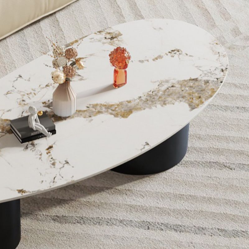 Glam Sled Coffee Table Oval Coffee or End Table in Beige and Black