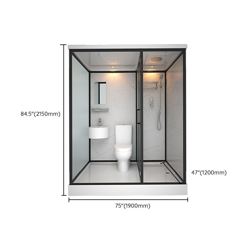 Frosted Tempered Glass Framed Shower Stall with White Base and Towel Bar