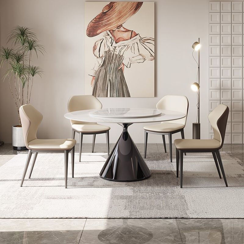 Modern Round Dining Table Stone Dining Table with Metal Pedestal