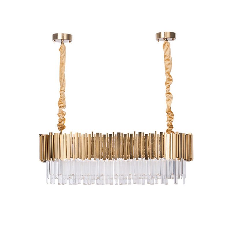 Post-Modern Oblong Island Lamp 6/8-Light Crystal Rods Pendant Lighting in Gold, 23.5"/31.5" Wide