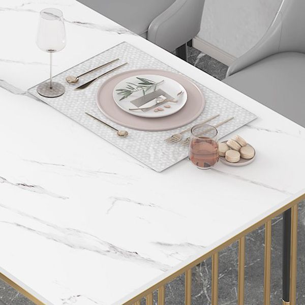 Glam Iron Dining Table Set 1/2/5/7 Pieces Dinette Set with Rectangle Sintered Stone Top