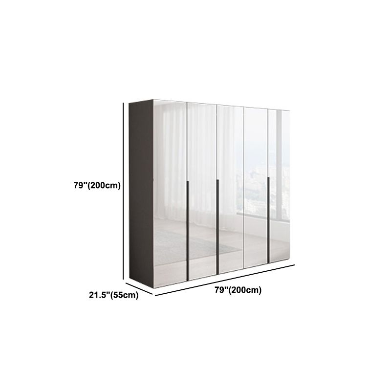 White Mirrored Finish Wardrobe Armoire Engineered Wood Wardrobe Cabinet