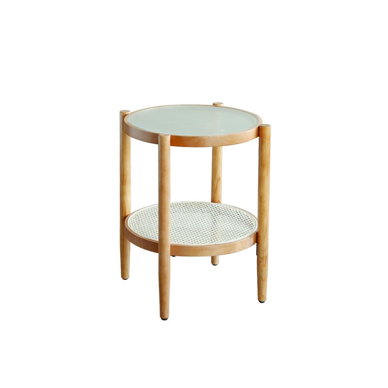 North European Wood/Glass Top Coffee Table Natural Round Cocktail Table