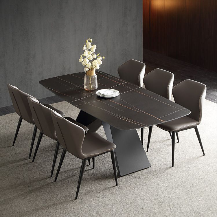Modern Metal Base Dinette Set 1/4/5/7 Pieces Rectangle Indoor Dining Table Set in Black