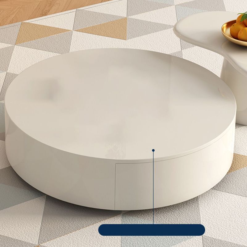 Round Pedestal 1-Drawer Modern White 2 Piece Bunching Tables for Bedroom