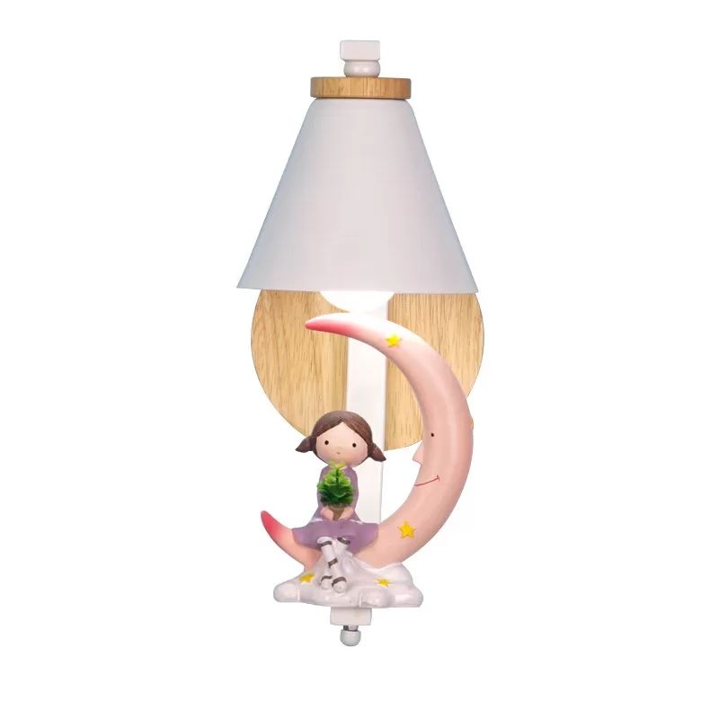 Funnel Shade Wall Light con Little Kid Deco 1 Testa adorabile Sconce da parete in metallo per camera da letto per bambini