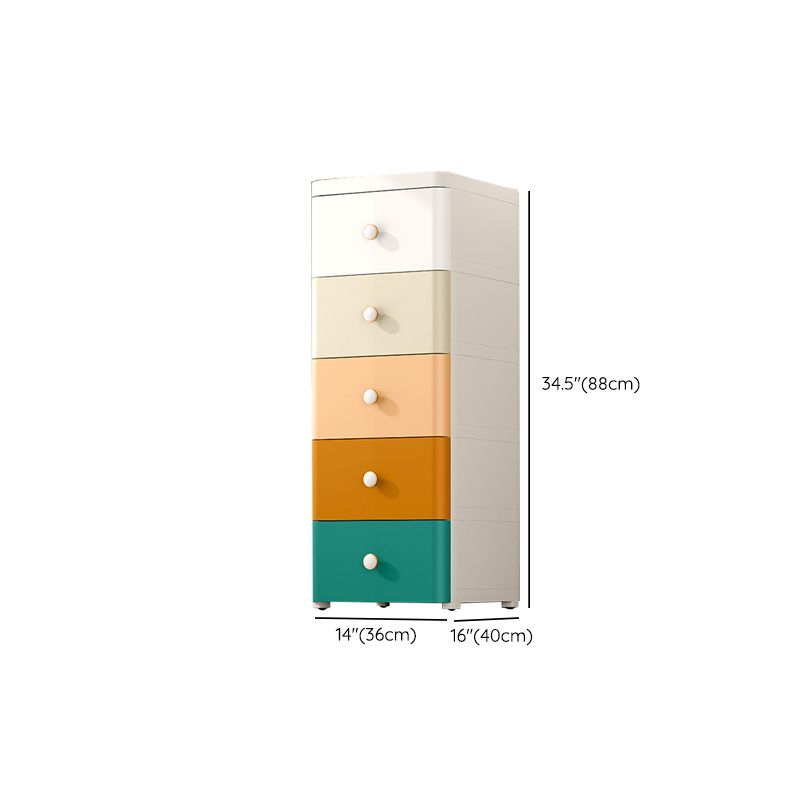 Nordic Vertical Kids Nightstand Plastic Nursery Dresser with 3/4/5/6/7 Drawers for Bedroom