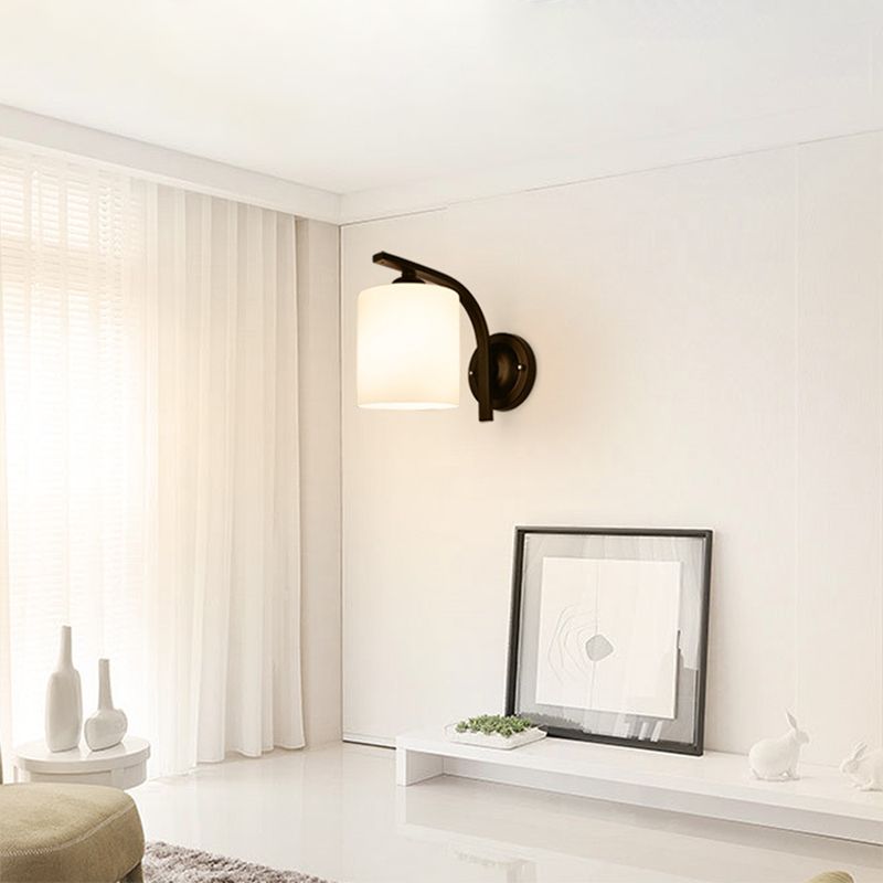 Cylinder White Glass Wall Mount Lamp 1-Light Vintage Wall Lighting Fixture for Bedroom