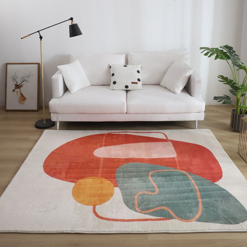 Pink Nordic Rug Polyester Irregular Color Block Rug Washable Rug for Living Room