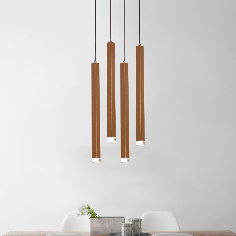 Gold Slim Cuboid Metal Suspension Light estilo simple 1/4/5 Barra de luz Luz colgante de colgantes en cálido/blanco