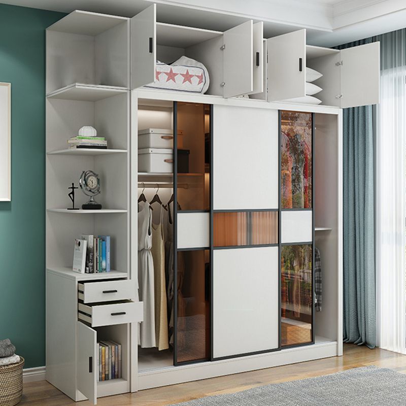 Sliding Wardrobe Armoire White Engineered Wood Wardrobe Closet
