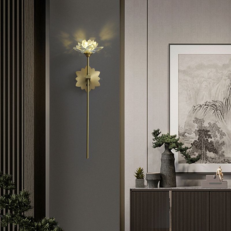 Crystal Floral Wall Sconce Lighting Simplicity Style Sconce Light Fixture in Gold