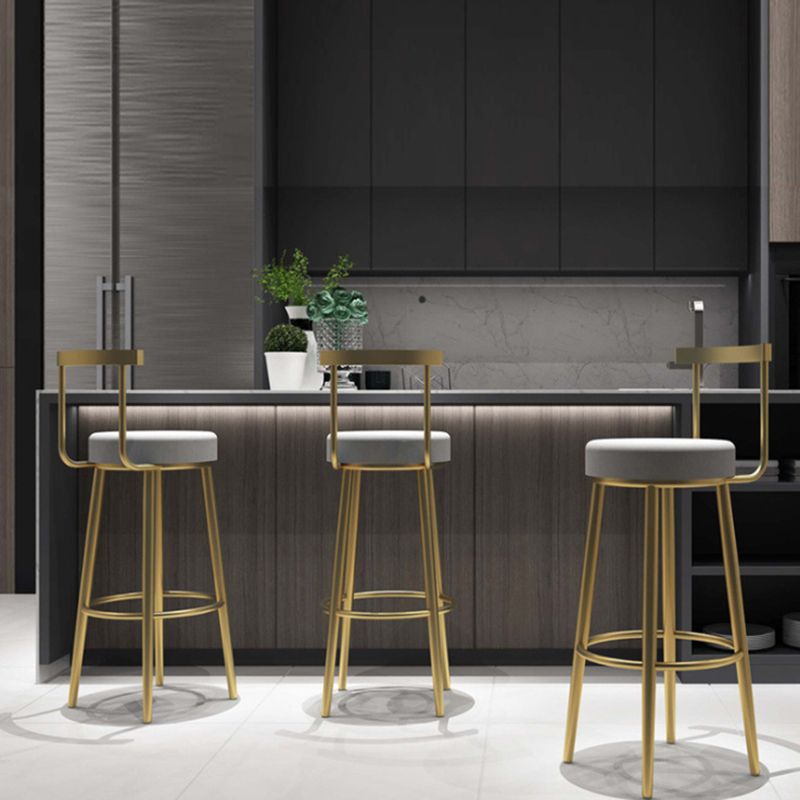 Glam Armless Backrest Counter Stool Iron Bar Stool with Cushion and Pedal for Cafe