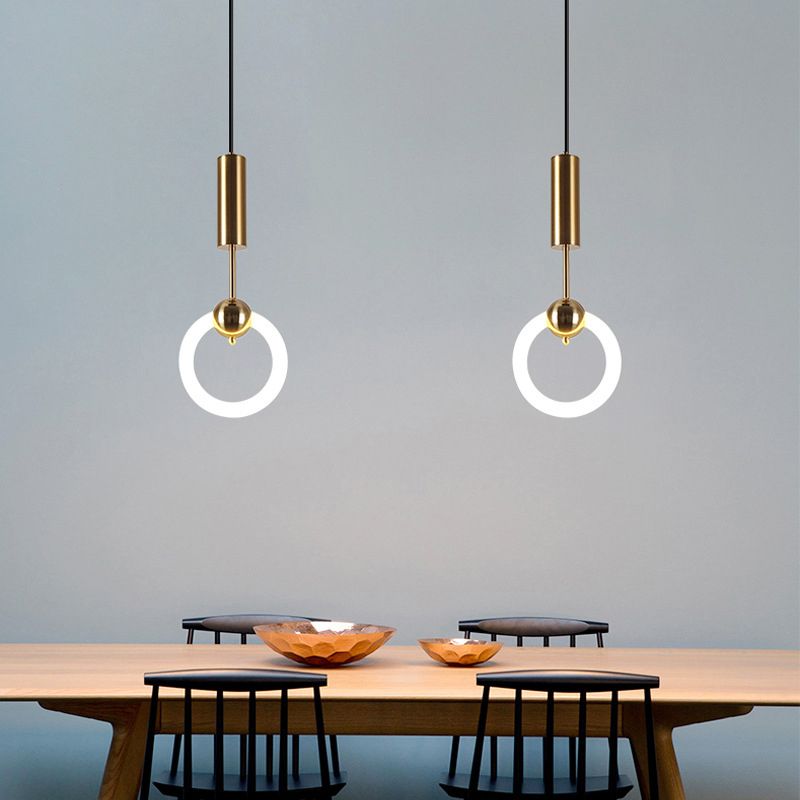 Gold Round Shape Pendant Lamp Modern Minimalist LED Hanging Lamp for Dining Table