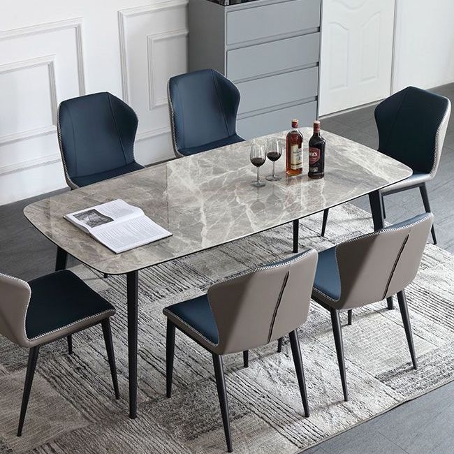 Contemporary Stone Rectangular Dining Table with 4 Steel Foot
