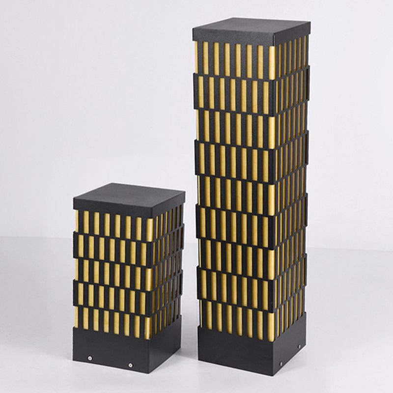 Rectangle Pillar Lamp Contemporary Metal Outdoor Waterproof Light in Black