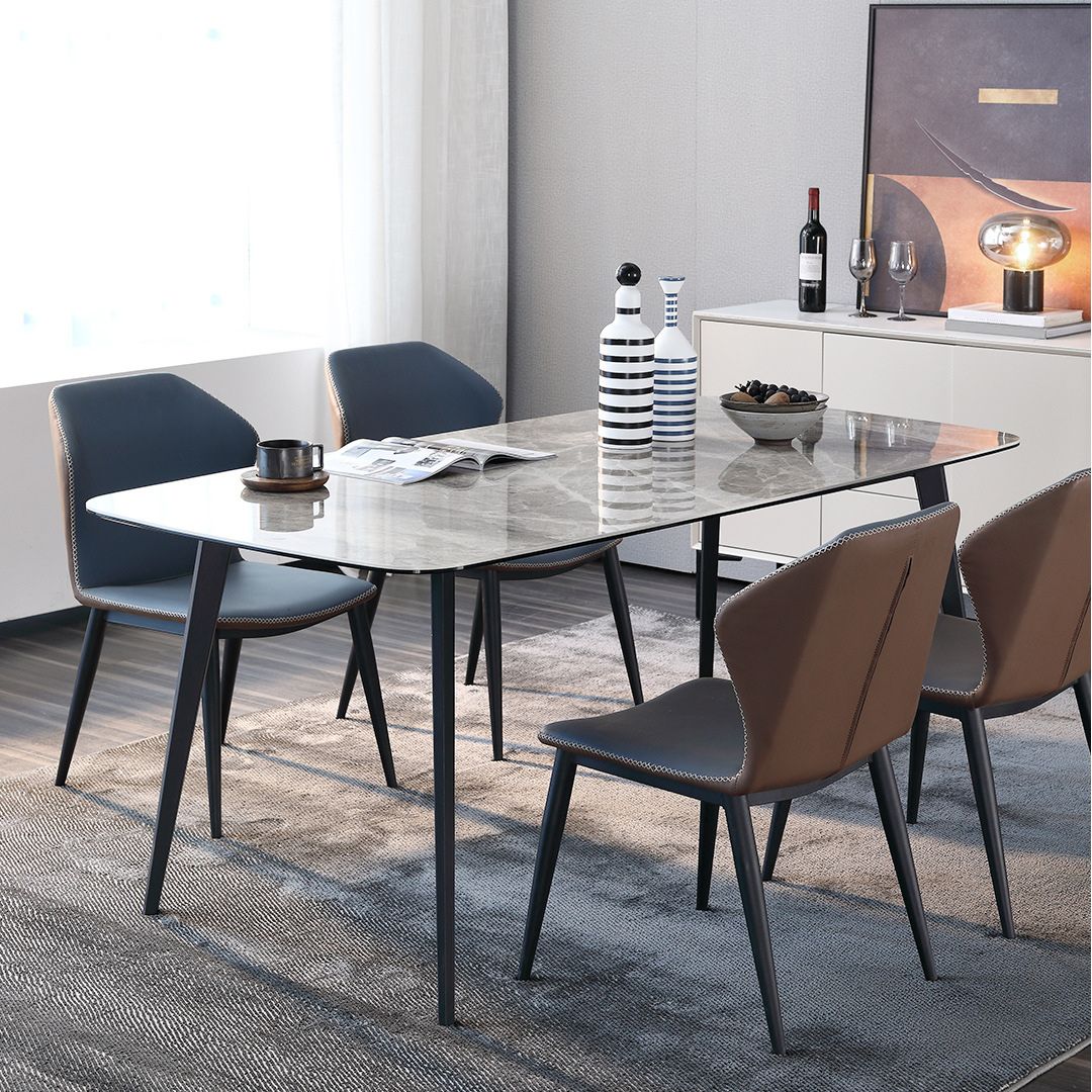 Metal Contemporary Rectangle Dining Table Sintered Stone Top Table for Dining Room