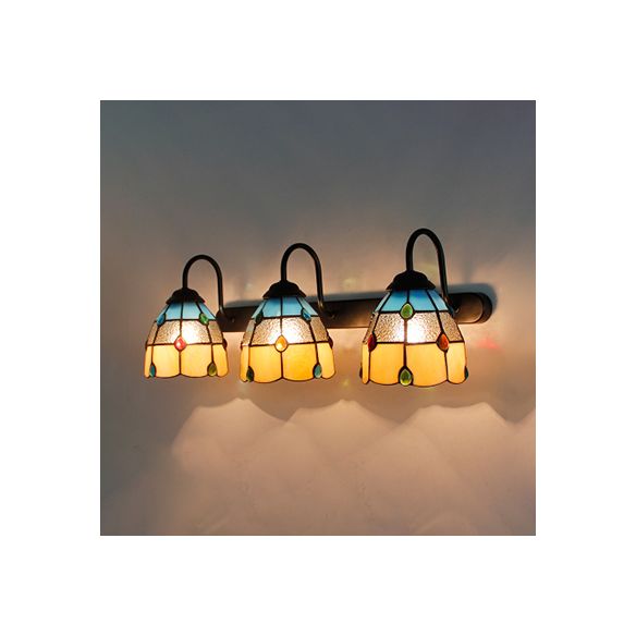 3 Heads Dome Sconce Light Fixture Tiffany Beige/Blue/Clear Glass Wall Mount Light Fixture with Agate Decoration